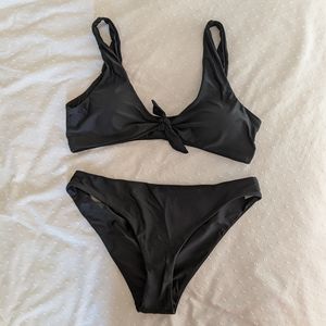 Tie Front Cheeky Black Bikini Swimsuit